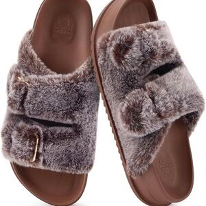 KuaiLu Women's Fluff Slippers Plantar Fasciitis Arch Support